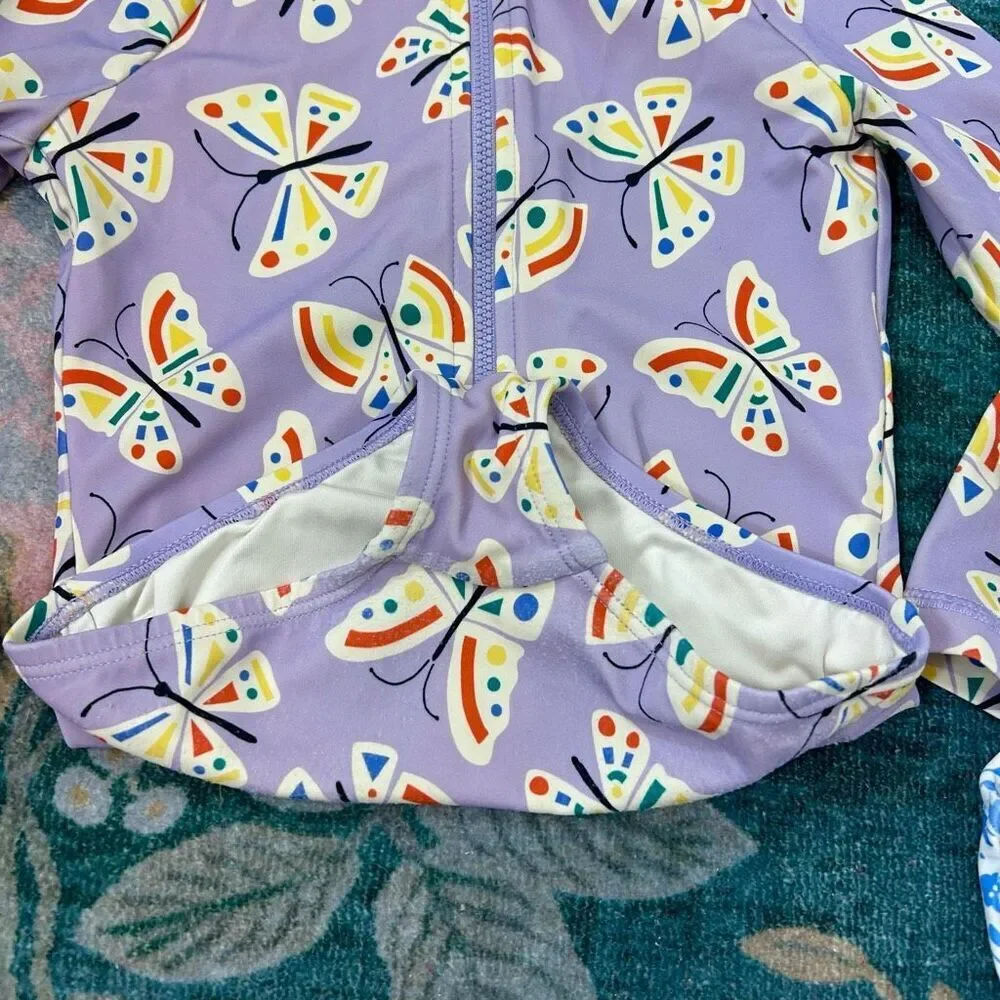Tea Collection One Piece Bathing Suit 4T Purple Butterfly Zip Long Sleeve Girls